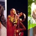 Michelle Phillips through the years: young, performing on stage, and in later life outdoors.